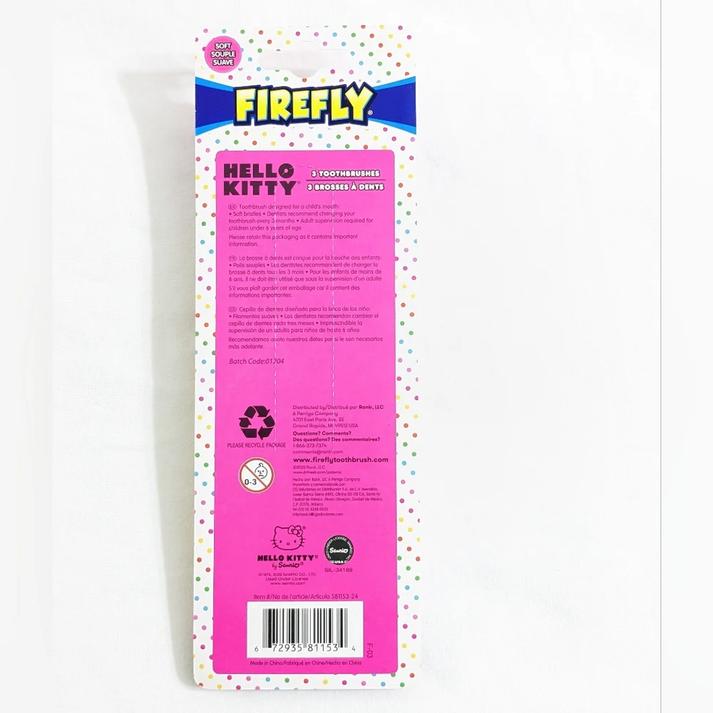 Firefly Hello Kitty by Sanrio Children's Toothbrushes, 3 Count